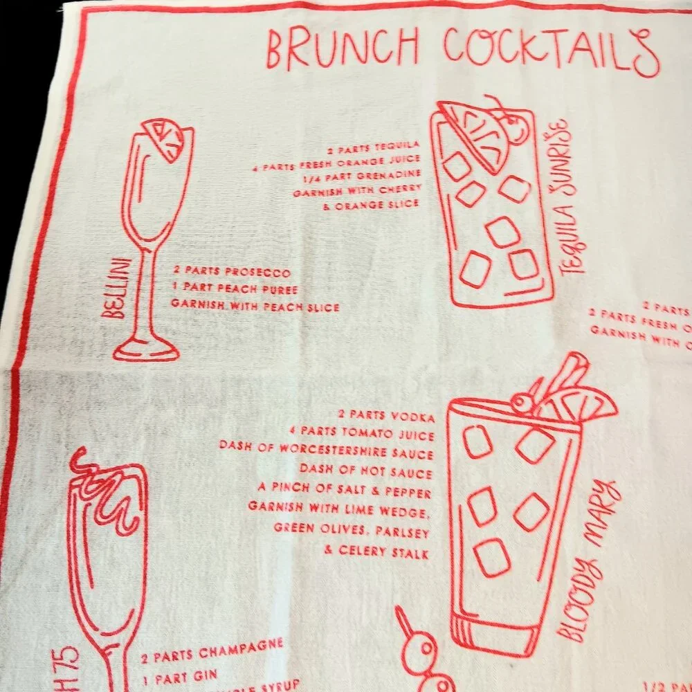 Brunch Cocktails Tea Dish Towel Bar Cart Mixology 100% Cotton Set Of Two